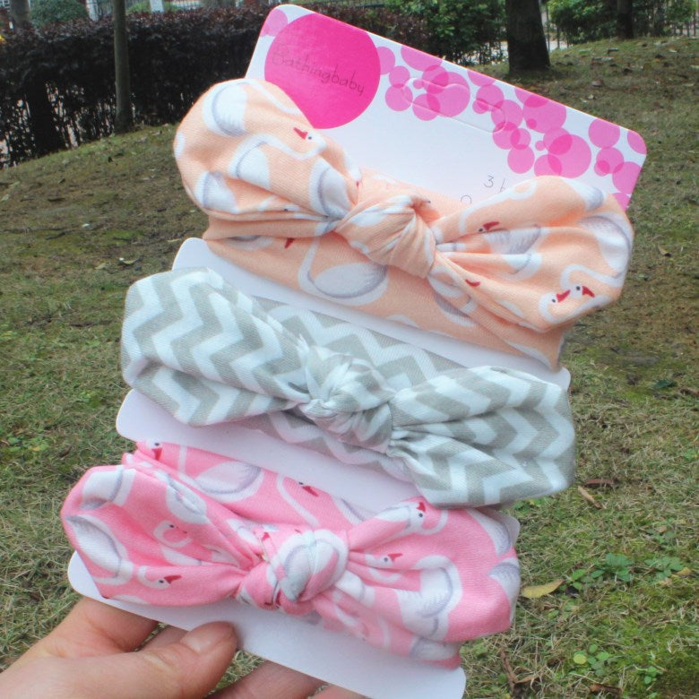 3Pcs Colorful Toddler Headband Ribbon Elastic Hair Band Cotton Girl Flower Bow Knot