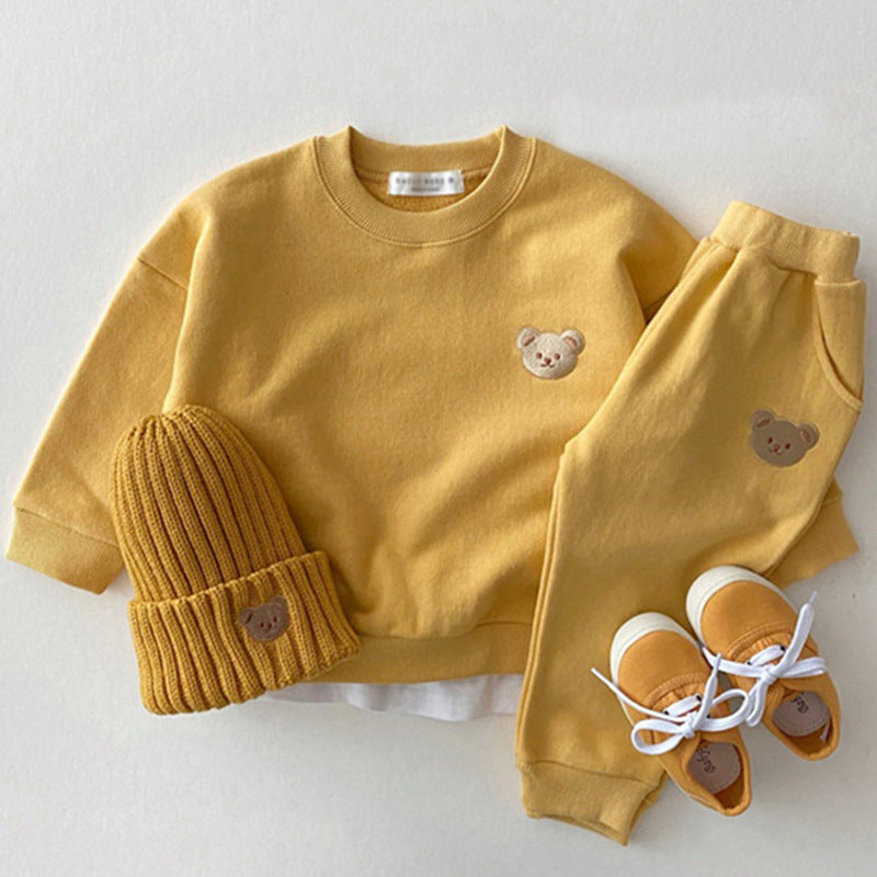 Newborn Baby Cotton Bear Sweater Set | Cartoon Two-Piece Sports Outfit