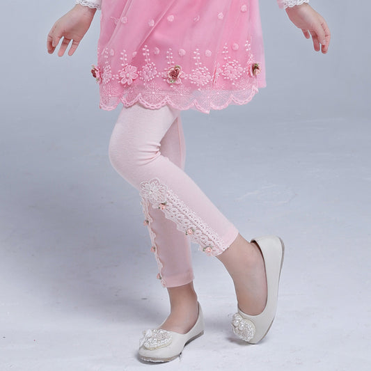 Spring And Autumn Little Girl Bottoming Zipper Pants For Outer Wear