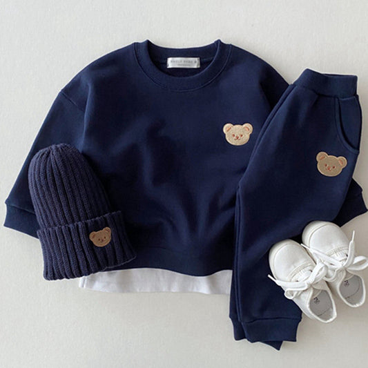 Newborn Baby Cotton Bear Sweater Set | Cartoon Two-Piece Sports Outfit