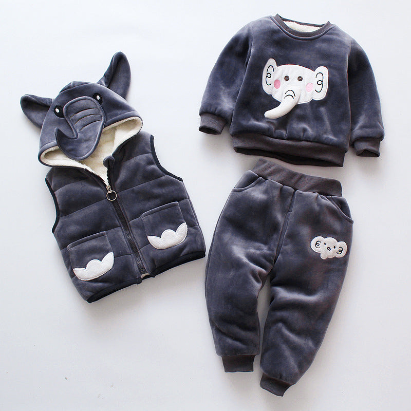 Boys’ Winter Clothing Set Thickened 3-Piece Baby Outfit