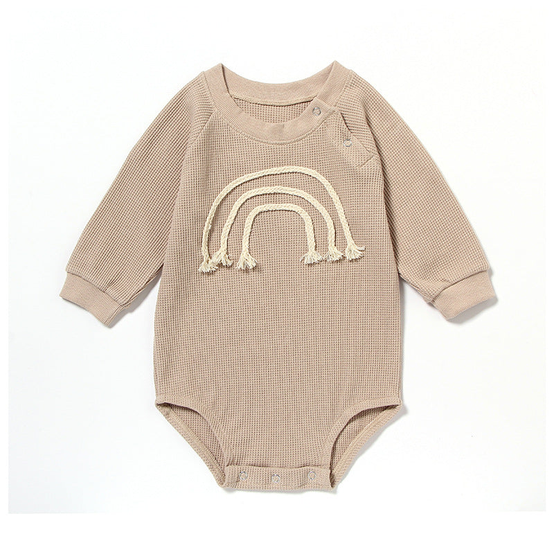 Baby Waffle Long-Sleeve Romper – Embroidered