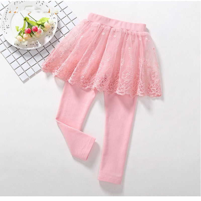Legging Fille 2 en 1 avec Jupe en Coton et Dentelle