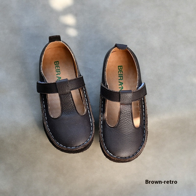 Chaussures en cuir véritable souple pour bébés et enfants