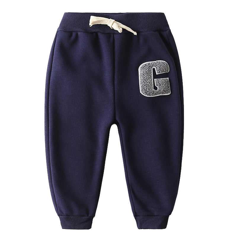 Pantalon épais brodé de lettres en velours pour bébé, pantalon chaud