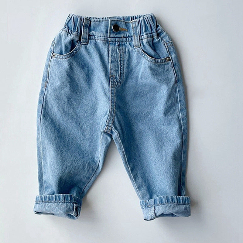 Pantalon en jean décontracté pour enfants, taille élastique, simple et facile à assortir