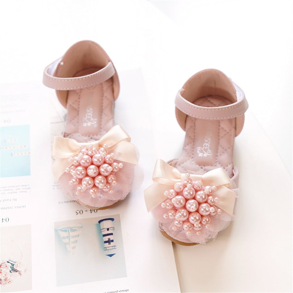 Sandales pour filles, style princesse, bout ouvert, perles et fleurs, semelle souple