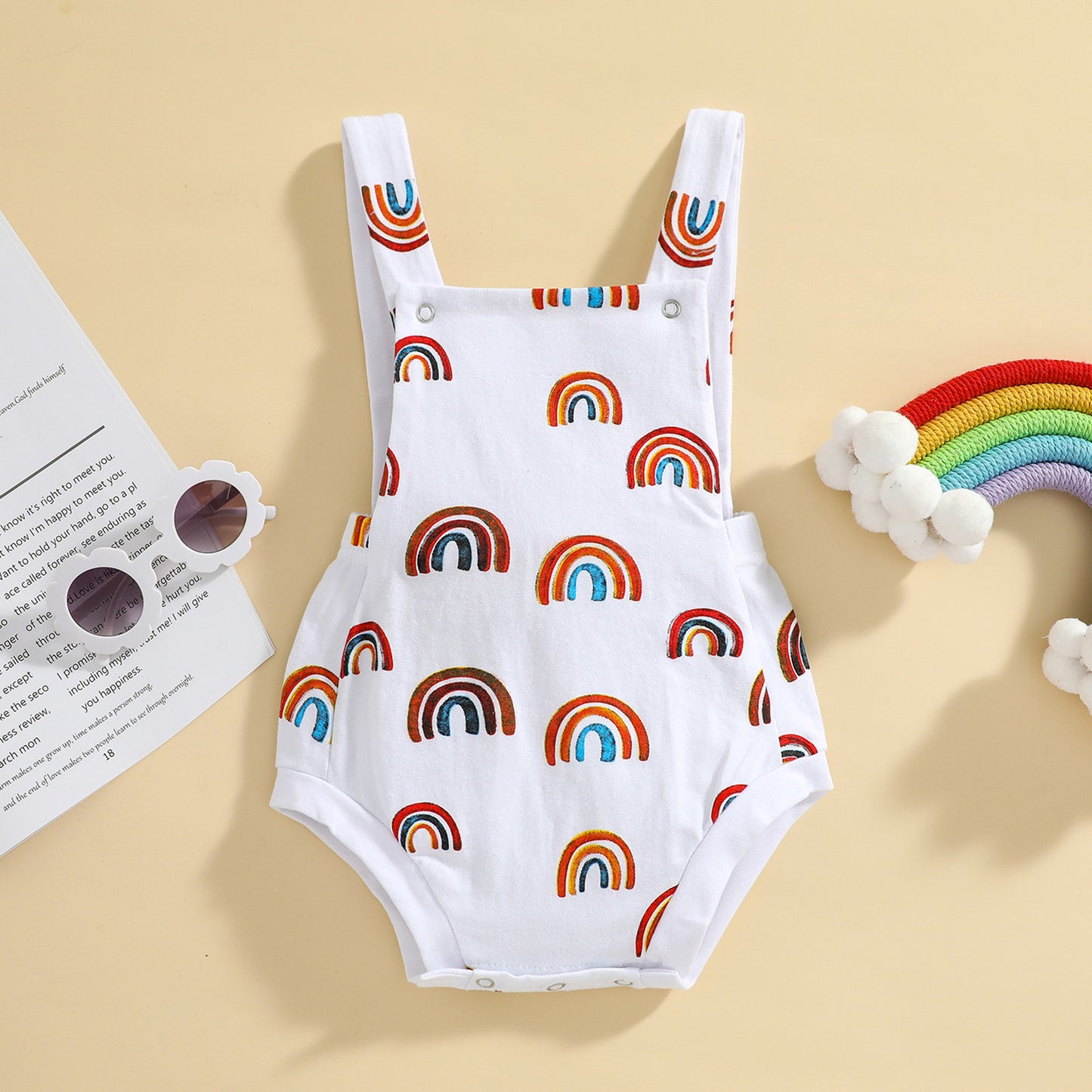Barboteuse d'été en coton imprimé arc-en-ciel pour bébé