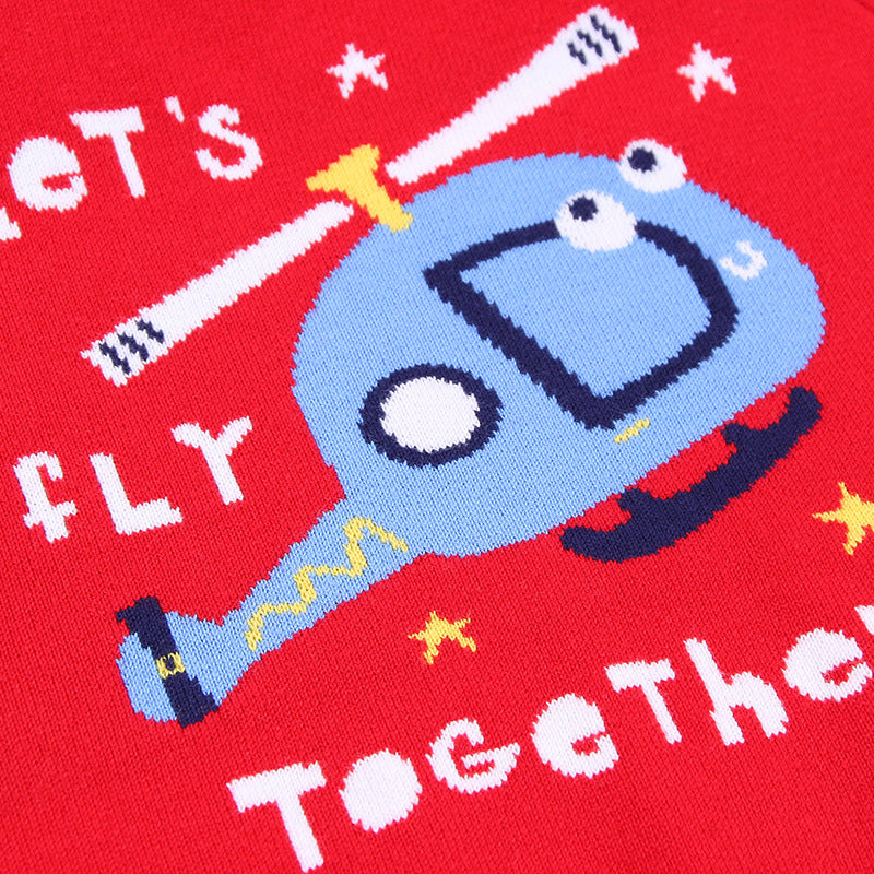 Double cartoon jacquard helicopter boy sweater