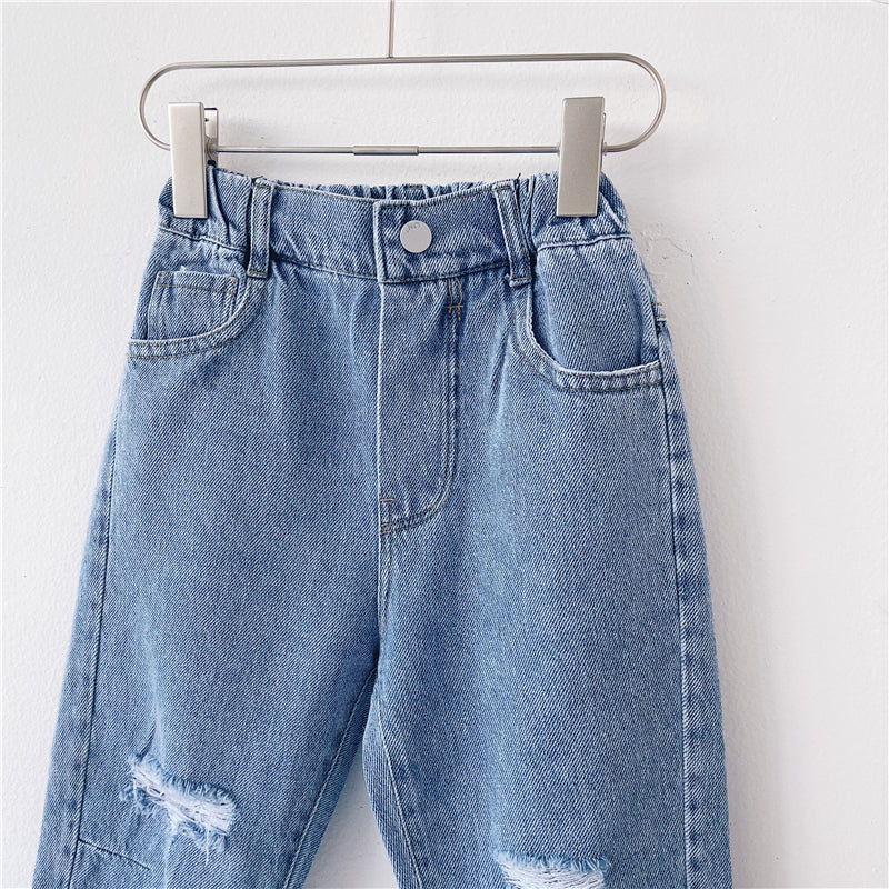 Jeans amples déchirés pour enfants, style décontracté