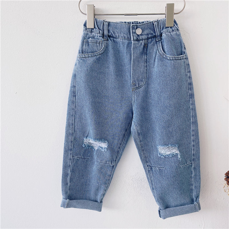 Jeans amples déchirés pour enfants, style décontracté
