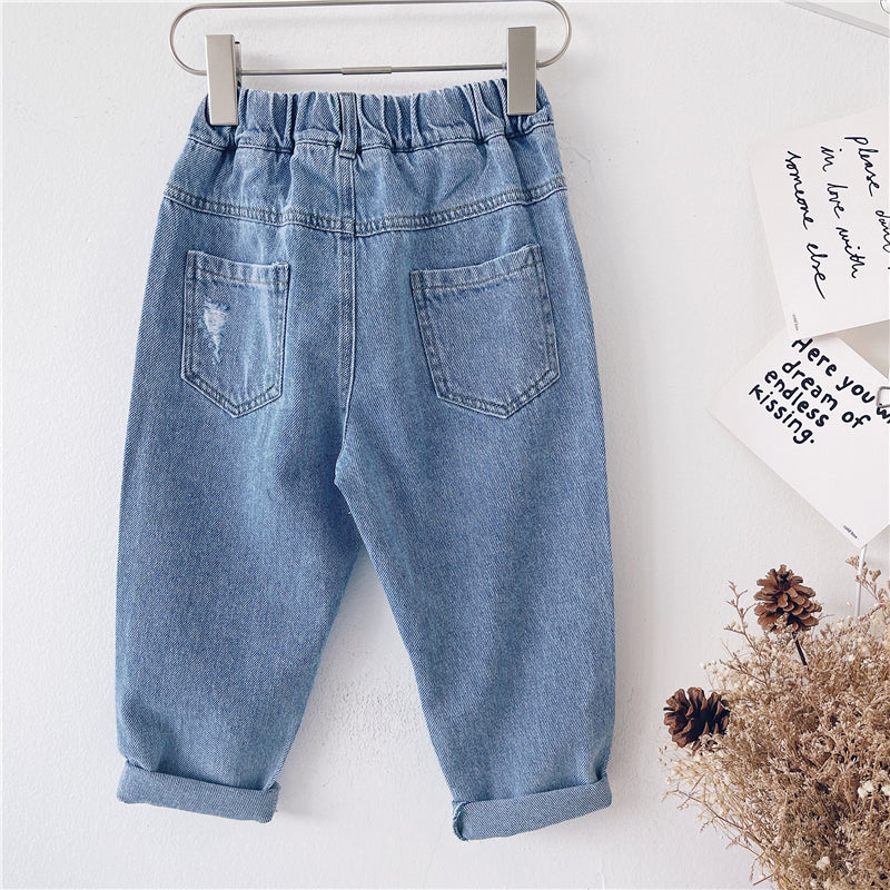 Jeans amples déchirés pour enfants, style décontracté