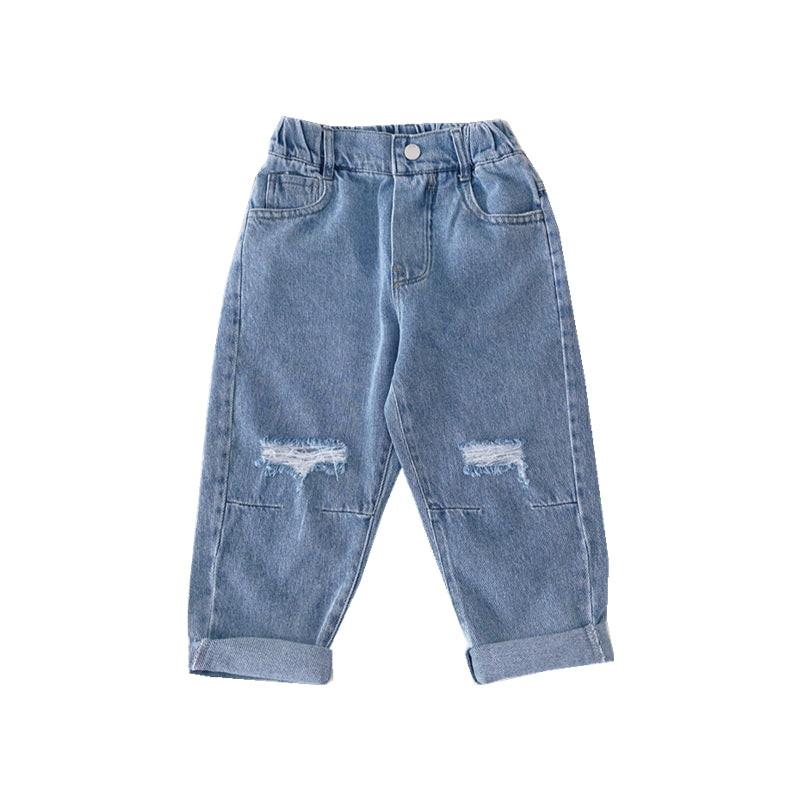 Jeans amples déchirés pour enfants, style décontracté