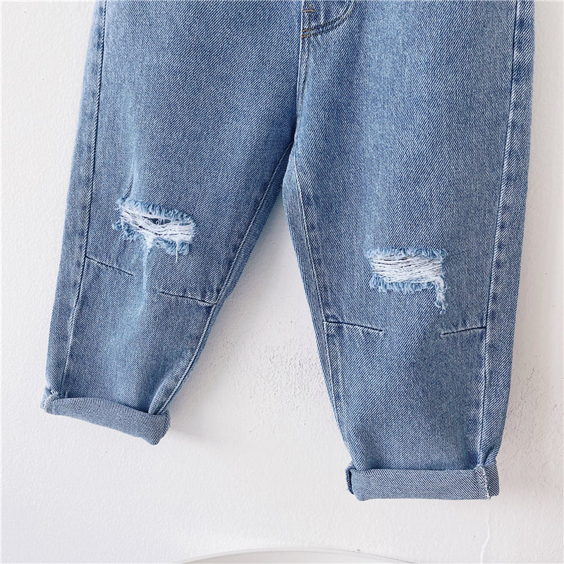 Jeans amples déchirés pour enfants, style décontracté