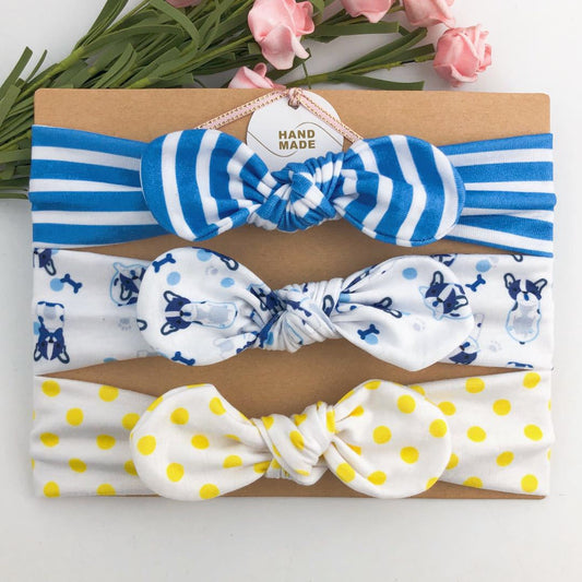 3Pcs Colorful Toddler Headband Ribbon Elastic Hair Band Cotton Girl Flower Bow Knot