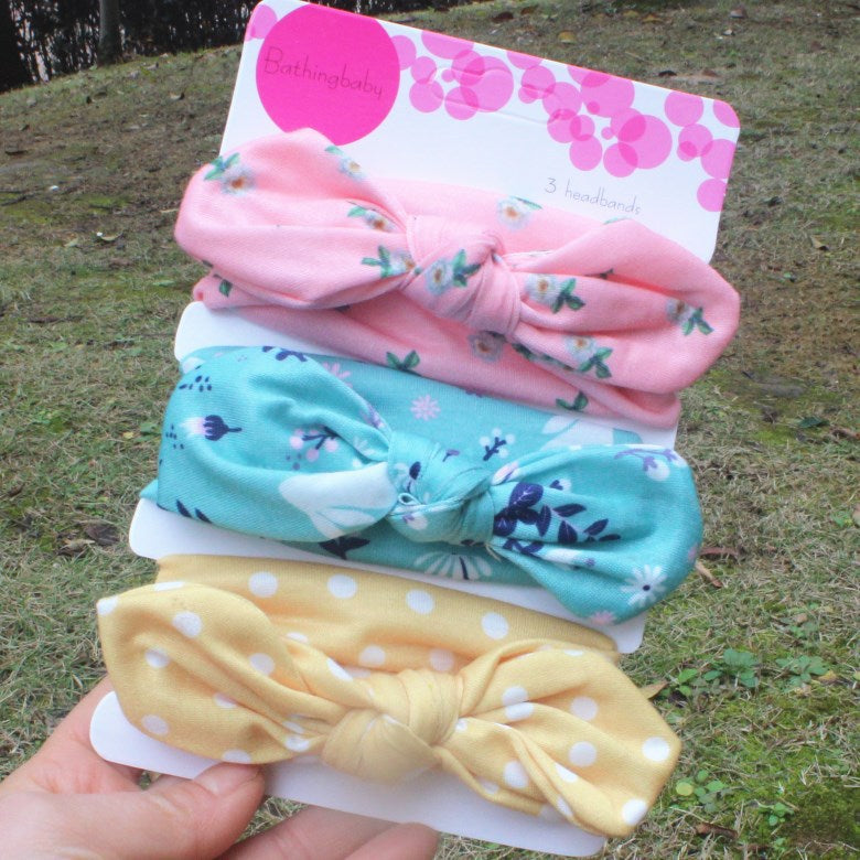 3Pcs Colorful Toddler Headband Ribbon Elastic Hair Band Cotton Girl Flower Bow Knot