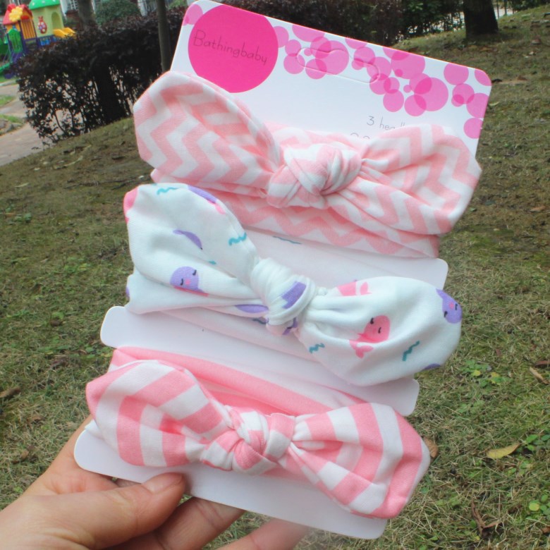 3Pcs Colorful Toddler Headband Ribbon Elastic Hair Band Cotton Girl Flower Bow Knot