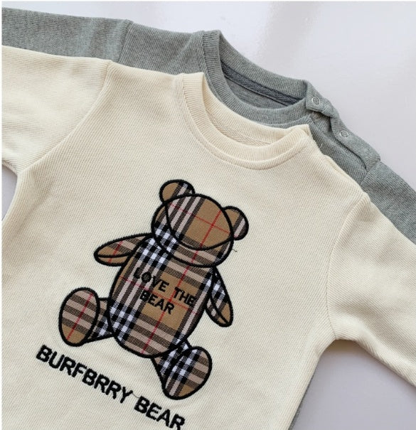 Grenouillère Bébé à Carreaux Ours Brodé
