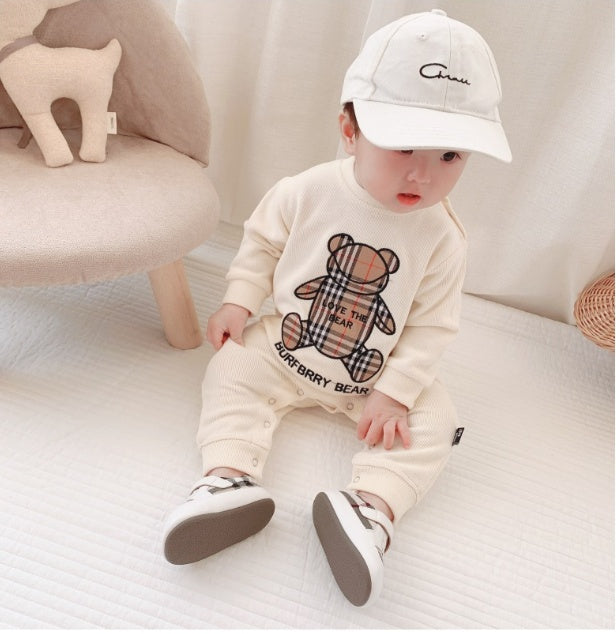 Grenouillère Bébé à Carreaux Ours Brodé