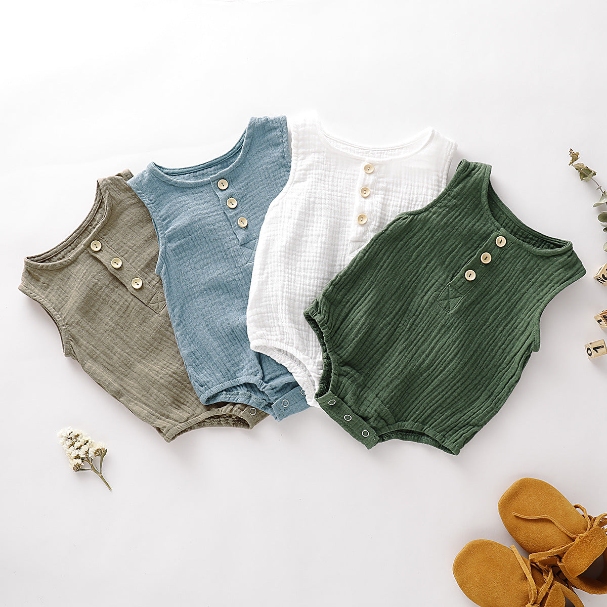Vêtements sans manches en coton bulle de style chaud pour bébés garçons et filles avec sac à fesses