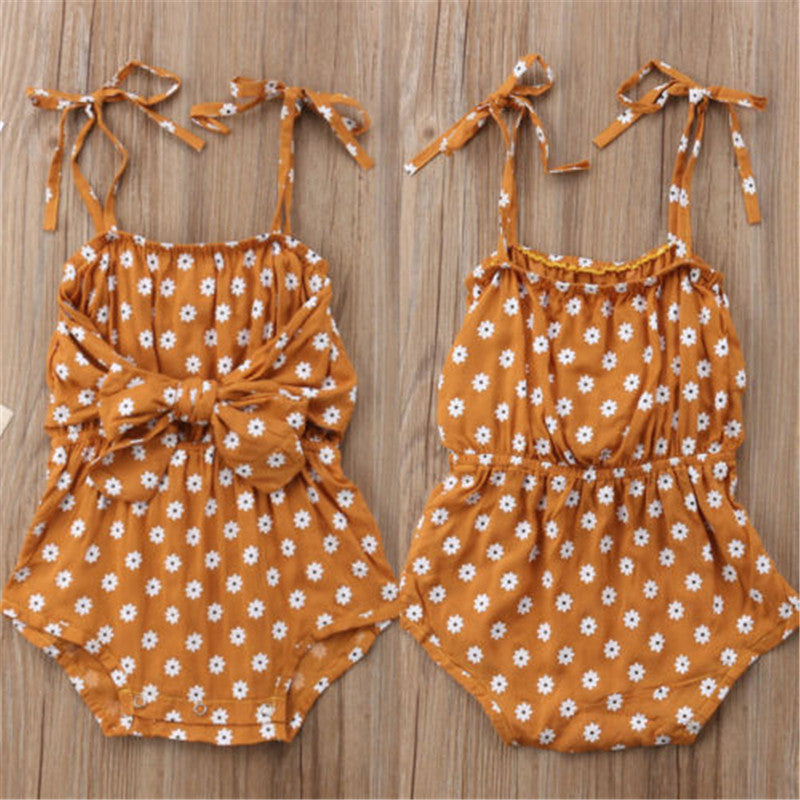 Summer Newborn Baby Girl Strap Bowknot Floral Polka Dot Outfits Sunsuit
