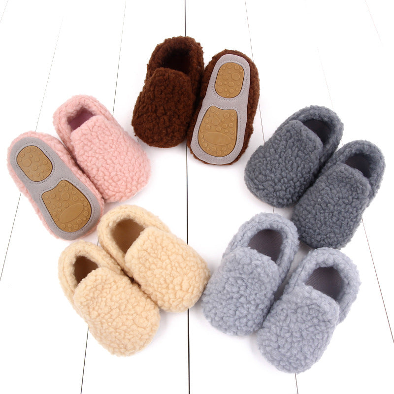 Chaussures bébé/enfant de couleur unie en velours à semelle souple antidérapante