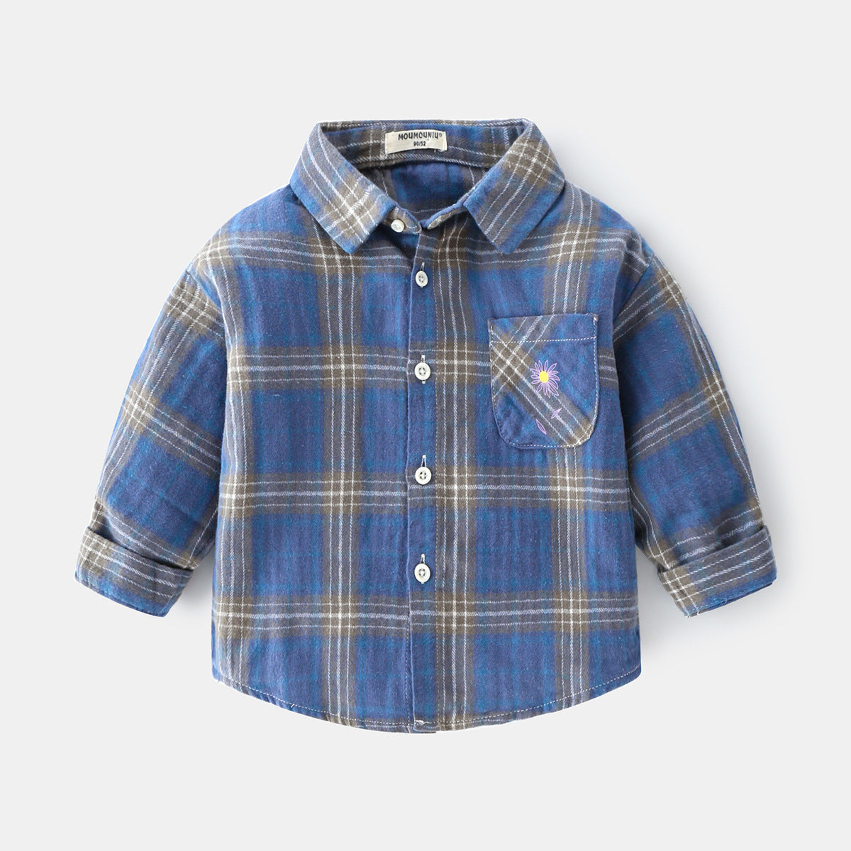 Boys new plaid car lapel long sleeve shirt