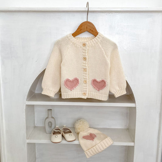 Fashionable Sweet Cardigan Hat Baby Love Kids Sweater Wear
