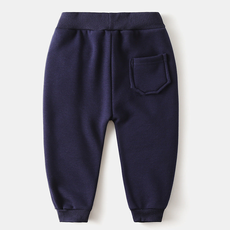 Pantalon épais brodé de lettres en velours pour bébé, pantalon chaud