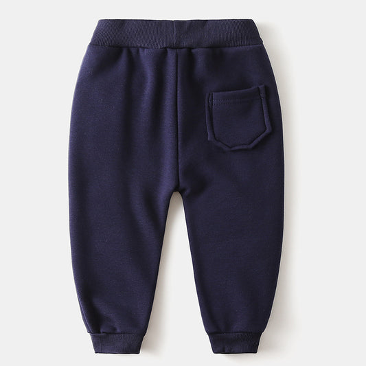 Boys' Letter Embroidered Plus Velvet Pants Baby Thickened Trousers Warm Pants
