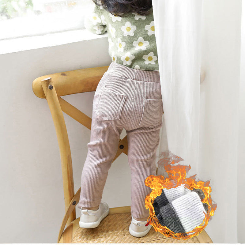 Legging rembourré de couleur unie avec doublure en velours pour garçons et filles