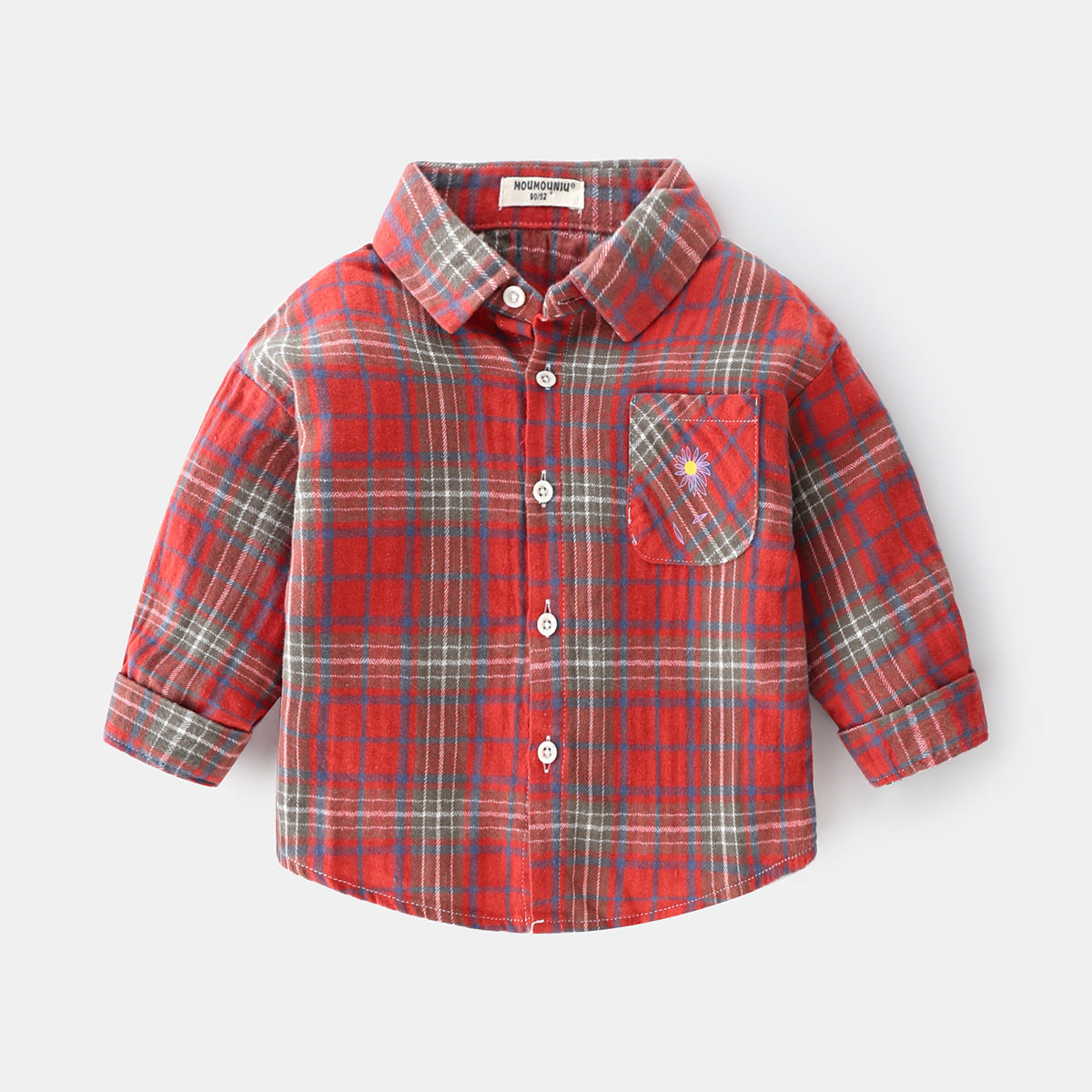 Boys new plaid car lapel long sleeve shirt