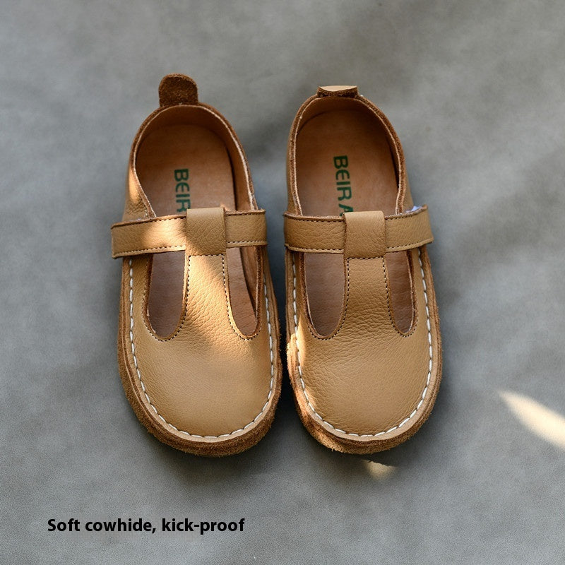 Chaussures en cuir véritable souple pour bébés et enfants