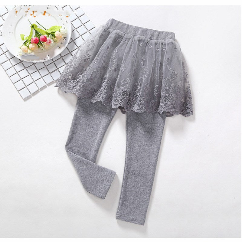 Legging Fille 2 en 1 avec Jupe en Coton et Dentelle