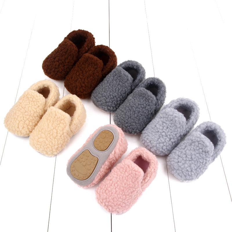 Chaussures bébé/enfant de couleur unie en velours à semelle souple antidérapante