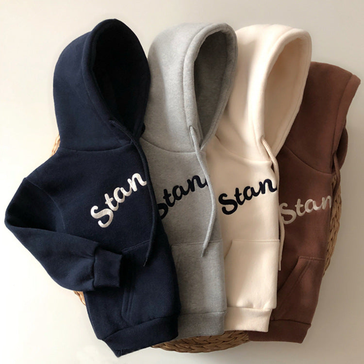 Children's Clothing  Korean Fan Letters Casual Hooded Pullover Fleece Sweater