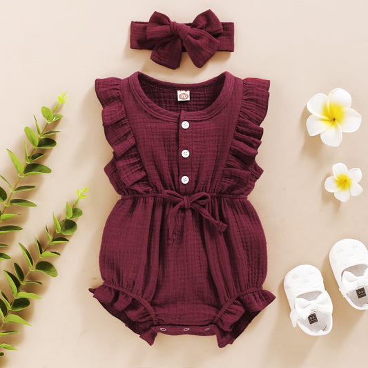 American Sleeveless Solid Color Personality Baby Girl Romper