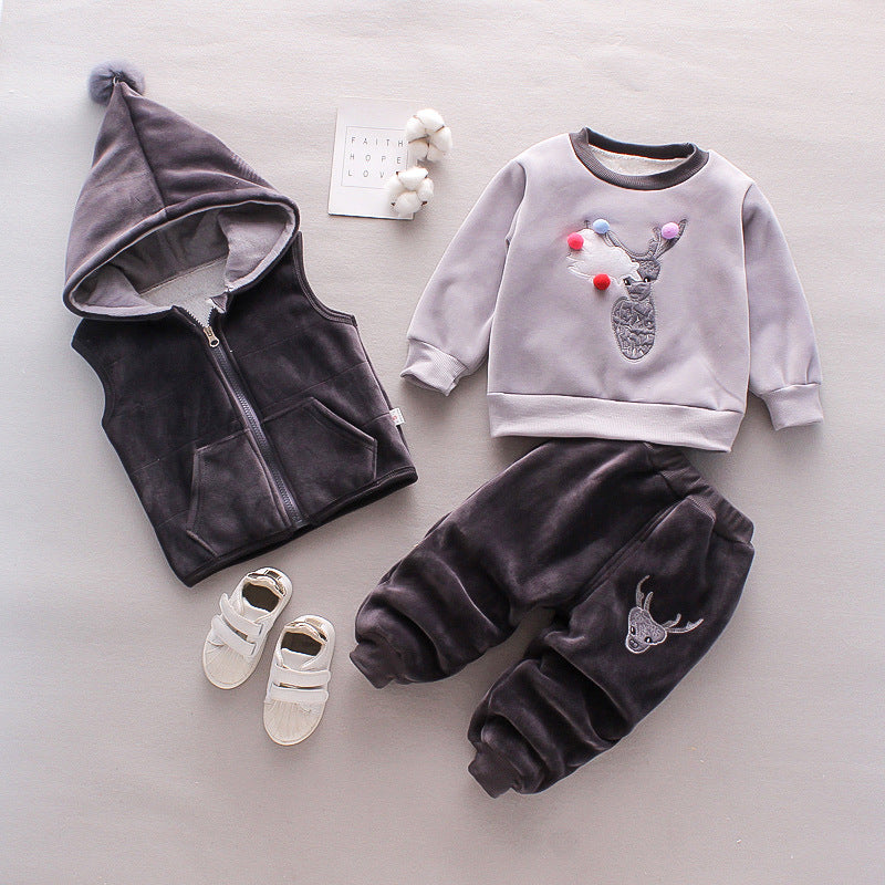 Boys’ Winter Clothing Set Thickened 3-Piece Baby Outfit