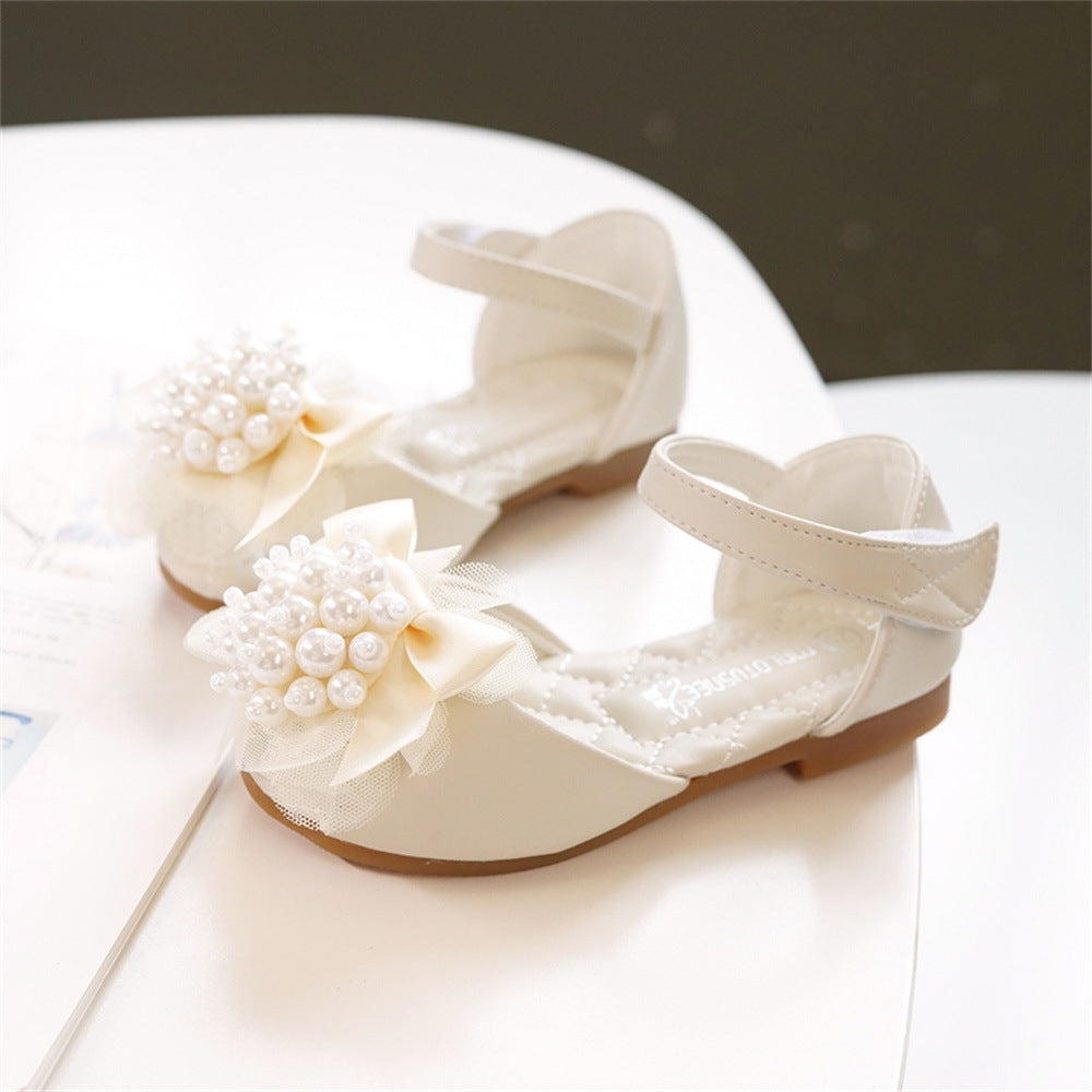 Sandales pour filles, style princesse, bout ouvert, perles et fleurs, semelle souple