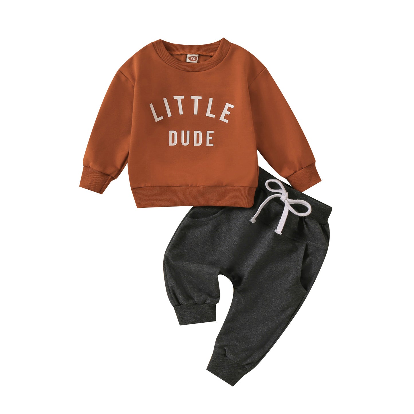 Children Round Neck Letter Print Top Solid Color Trousers
