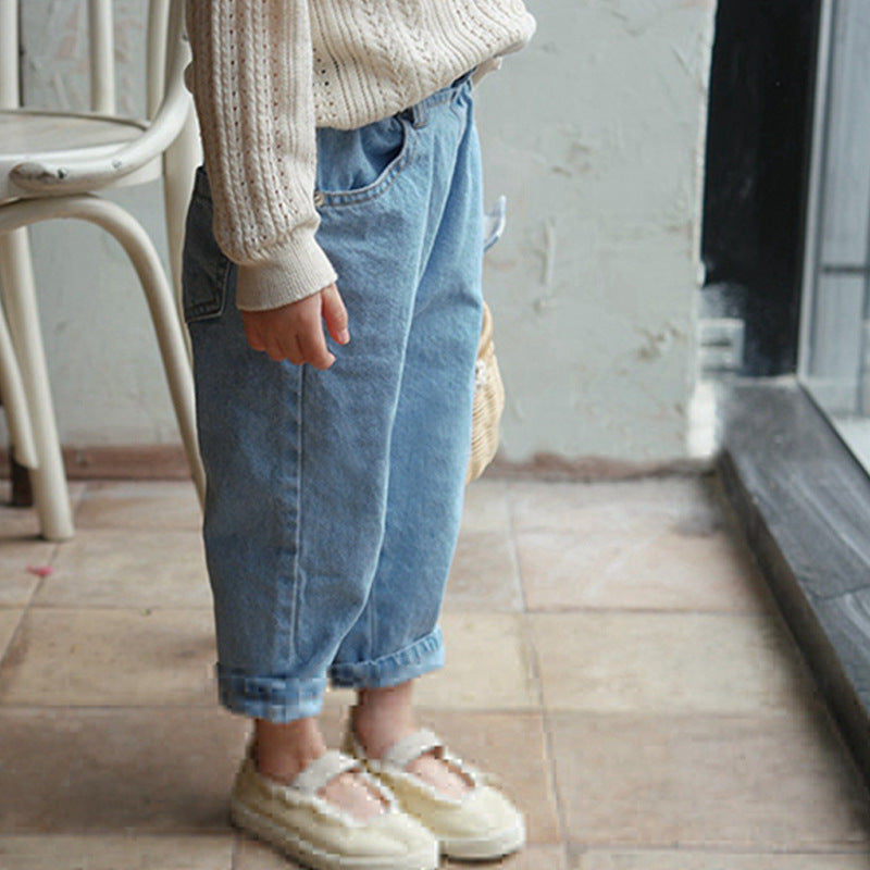 Pantalon en jean décontracté pour enfants, taille élastique, simple et facile à assortir