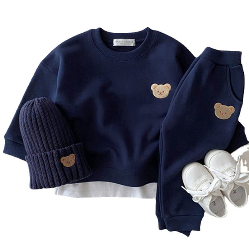 Newborn Baby Cotton Bear Sweater Set | Cartoon Two-Piece Sports Outfit