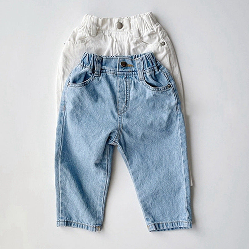 Pantalon en jean décontracté pour enfants, taille élastique, simple et facile à assortir