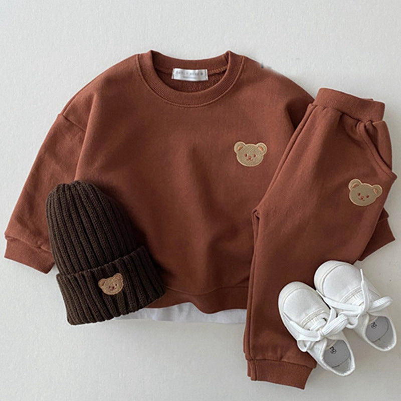 Newborn Baby Cotton Bear Sweater Set | Cartoon Two-Piece Sports Outfit