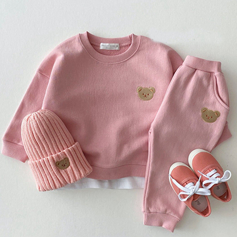 Newborn Baby Cotton Bear Sweater Set | Cartoon Two-Piece Sports Outfit