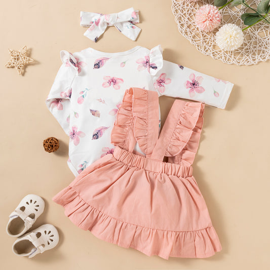 Ruffled Baby Girl Romper Set – 3 Piece