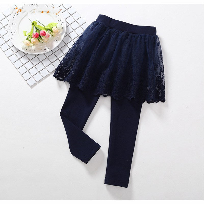 Legging Fille 2 en 1 avec Jupe en Coton et Dentelle