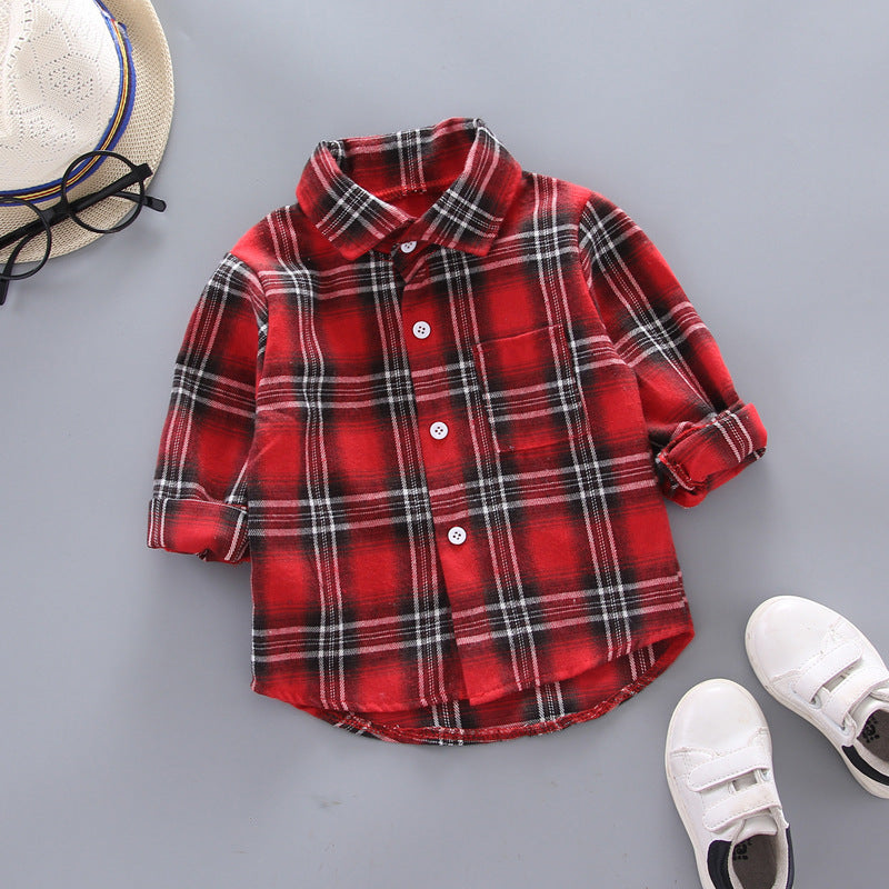 Chemises à carreaux garçons et filles style coréen ample à revers manches longues