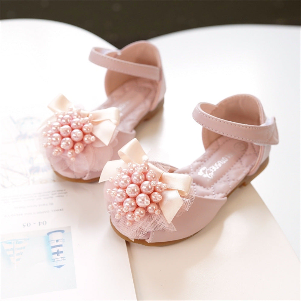 Sandales pour filles, style princesse, bout ouvert, perles et fleurs, semelle souple
