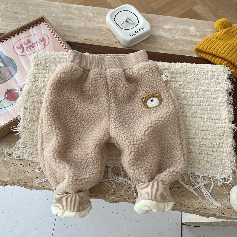 Thick Bear Casual Lambswool Trousers for Winter